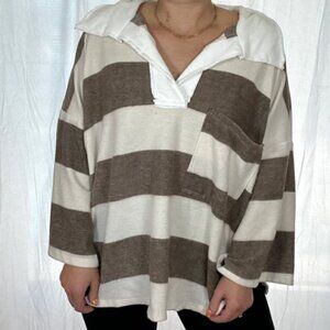Bucket List Striped Collared Pullover Size Small